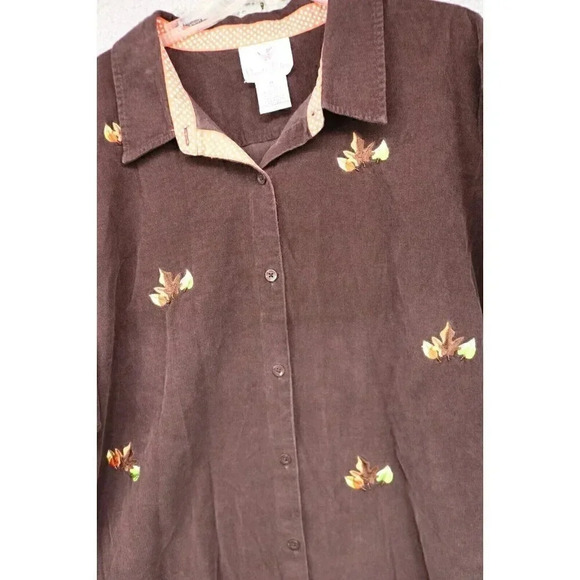 Quaker Factory Long Sleeve Button Up Corduroy Top-3X-Embroidered-Beaded - Picture 7 of 10